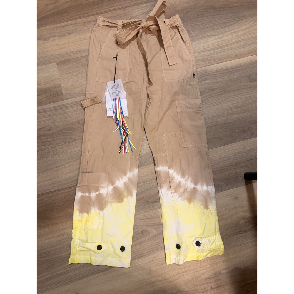 MSGM Milano Womens Tan Dip Dye Cargo Pants Tie Dye Cotton Italy Size 40 NEW